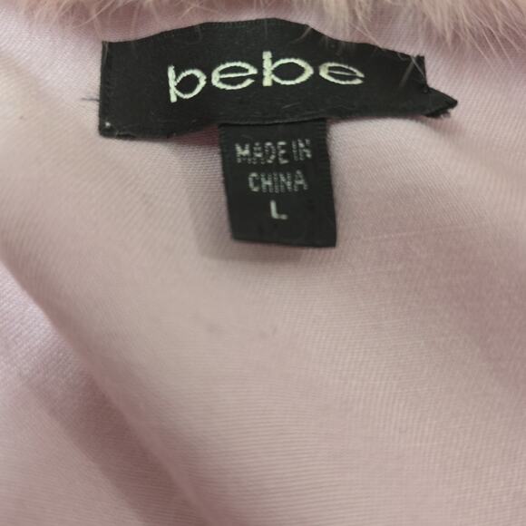 Y2K Bebe Pink Cotton Jacket Rabbit Fur Collar Size Large Very Barbie - Picture 4 of 6